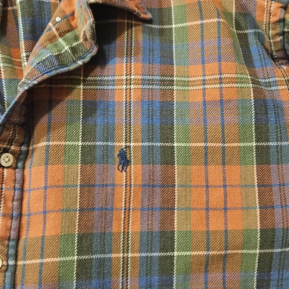 Ralph Lauren Blue Orange & Green Plaid Cotton Button-Down Sz XL - Picture 3 of 4